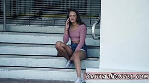 Teen slave's swollen pussy pumped during rough bdsm massage sex