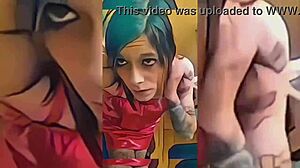 Shemale Strips Nude in Bathroom Ripping Clothes Off Teasing