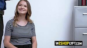 Shoplifter Teen Swallows Officer Cock at Work