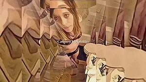 Shemale Strips Nude in Bathroom Ripping Clothes Off Teasing