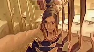 Shemale Strips Nude in Bathroom Ripping Clothes Off Teasing