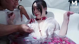 blue sky stewardess cosplay bends over big ass for group creampie threesome