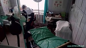 Nurse spreads patient wide for vibrator gyno exam play