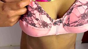 Horny stepsister's pink panties soaked from wet pussy fingering