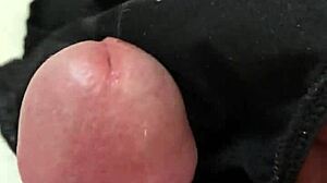 friend rubs cock on girlfriend's dirty cum-stained panties