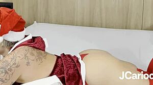 Surprise Santa Mommy Sucks Cock in Lingerie for Christmas Cum!