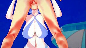 Rem kneels for deep beach blowjob in re:zero hentai fantasy