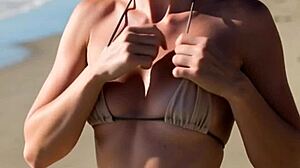 Skinny teen girls tease topless tits on beach caught voyeur style?