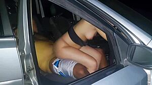 Brazilian brunette flashes big tits ass outdoor car forest fuck