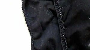 friend rubs cock on girlfriend's dirty cum-stained panties