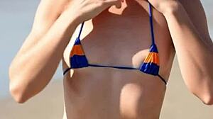 Skinny teen girls tease topless tits on beach caught voyeur style?