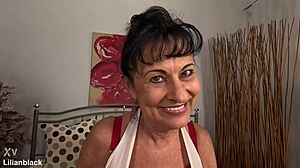 Oiled saggy tits bounce wild to massive fisting orgasm climax