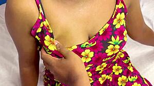 Horny stepsister's pink panties soaked from wet pussy fingering