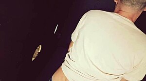 Blindfolded Redhead Wife Flashes Skinny Ass in Public Gloryhole for Stranger Creampie