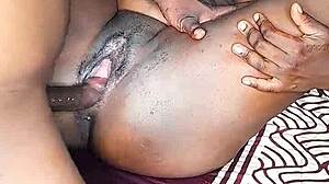 Ebony babe pussy pounded doggystyle bent over no condom creampie