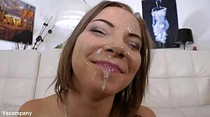 Skinny pornstar gapes tight ass on monster cock closeup cumshot