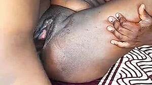 Ebony babe pussy pounded doggystyle bent over no condom creampie