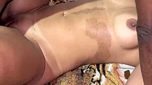 Latina milf rides big black cock anal creampie watched