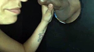 Blindfolded Redhead Wife Flashes Skinny Ass in Public Gloryhole for Stranger Creampie