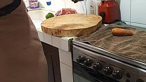 big ass milf masturbates in kitchen cooking dinner?