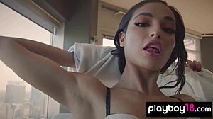 emily willis strips naked on the pool table showing her petite latina body