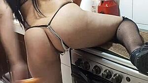 big ass milf masturbates in kitchen cooking dinner?