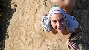 felicity feline bares her tattooed ass and tits in public outdoors