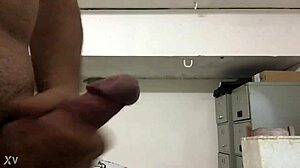 Watch her stroke massive cock to explosive cumshot