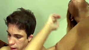 Shemales deliver double blowjob then hardcore group anal assfucking threesome