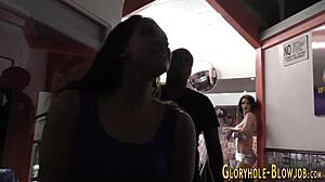 Small Gloryhole Teen Sucks Tugs and Fucks Big Black Cocks