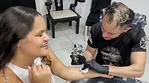 tattooed latina's big ass beaver pays the price