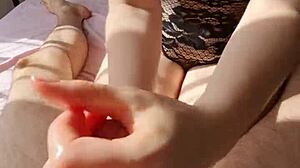 Hot Sunny Lingerie Massage Turns Into Explosive Cumshot Handjob