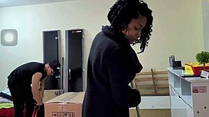 Made my boyfriend a cuckold fucking the mover in our home