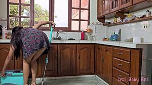 Shy petite employee skirt lifted for pussy licking creampie