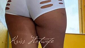 Gym wife flashes cameltoe pussy tits in tight shorts... naughty brazilian exhibitionist tempts friend pov!