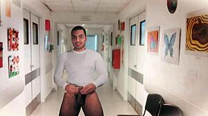 sexy caballero strokes his throbbing cock alone in hospital