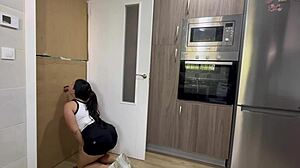 Kitchen Gloryhole Surprise: Brunette Bunny Deepthroats Cumshot Load!