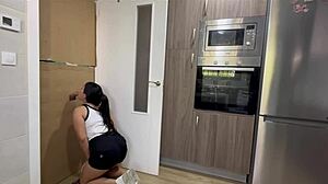 Kitchen Gloryhole Surprise: Brunette Bunny Deepthroats Cumshot Load!