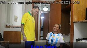 Argentinian Ass Gift After Brazil Loss Bent Over Doggystyle in Red Sheer