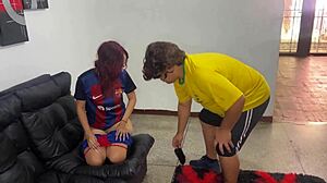 boyfriend blindfolds girlfriend for friend's doggystyle fuck to pay off soccer debt