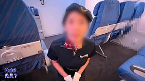 japanese stewardess trades meal for blowjob creampie pussy service