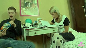 Blonde Bimbo Student Teases with Big Tits in Passionate Doggystyle