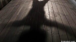 busty redhead hogtied gagging on anal hook dildo deepthroat