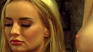 Busty Lesbian Slave Bound As Mistress Fingers Her Big Tits