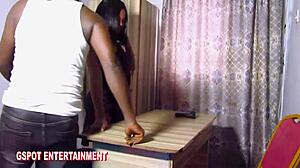 Horny amateur girlfriend fucks dildo hard in homemade office sex vid