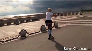 Sarah Kimble Rollerblades Park Nude Showing Small Tits Pussy Closeup
