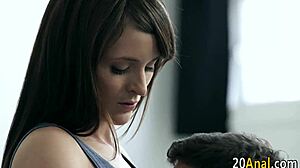 brunette babe takes small tits anal fuck with cumshot finish