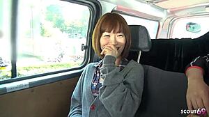 Picked Up Petite Asian Teen Sucks Stranger's Cock in Car First Time!