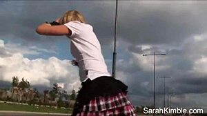 Sarah Kimble Rollerblades Park Nude Showing Small Tits Pussy Closeup