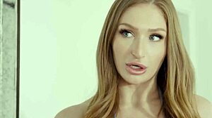 busty redhead licks latina roommate's shaved pussy on bed